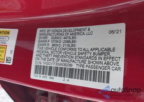 2021 Honda Accord Sport from USA, damaged, VIN 1HGCV1F30MA082089